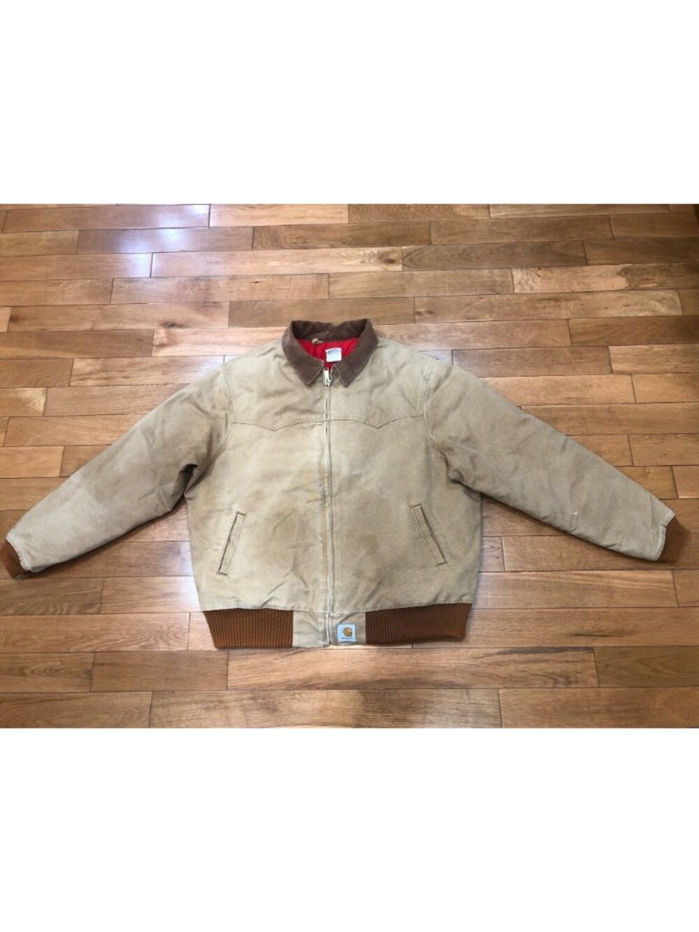 VTG Carhartt J13 Made USA Brown Duck Canvas Jacket Red Quilt Lined Size XL - Picture 2 of 14